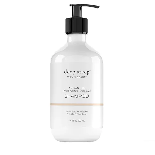 Deep Steep Champú hidratante de volumen de aceite de argán, 17 onzas, champú voluminizador con aceite de argán, aloe, aceite de marula y proteína de