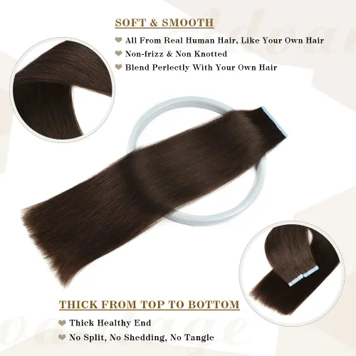 Miniatura 2 de Extensiones de cabello humano real con cinta, extensiones de cabello humano real de doble trama, extensiones de cabello humano lacio sin costuras