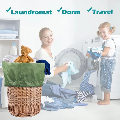 Miniatura 5 de Bolsa de lavandería resistente, paquete de 2 bolsas de lavandería de nailon XL con correas, organizador grande de ropa sucia lavable con cierre