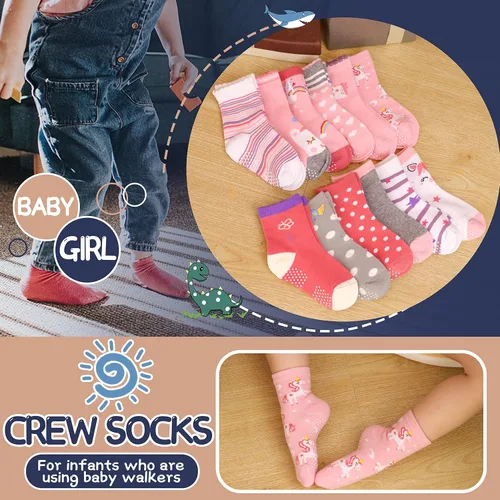 Miniatura 5 de ANTSANG Calcetines de algodón a rayas de unicornio para bebés, niñas y niños pequeños
