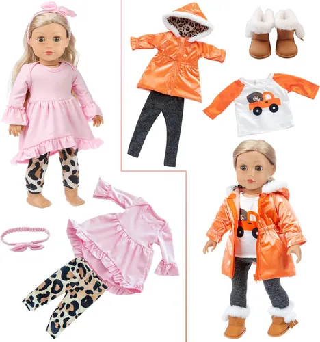 Miniatura 4 de Ecore Fun 4 juegos de ropa y zapatos de muñeca de 18 pulgadas y bolsa linda para niños, ropa casual para muñecas de 18 pulgadas con banda