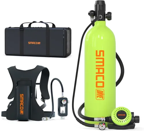 Miniatura 10 de SMACO Mini tanque de buceo 1.9L Capacidad de buceo Tanque de oxígeno hasta 30 minutos Respiración subacuática Pequeño Tanque de Buceo Kit con Caja
