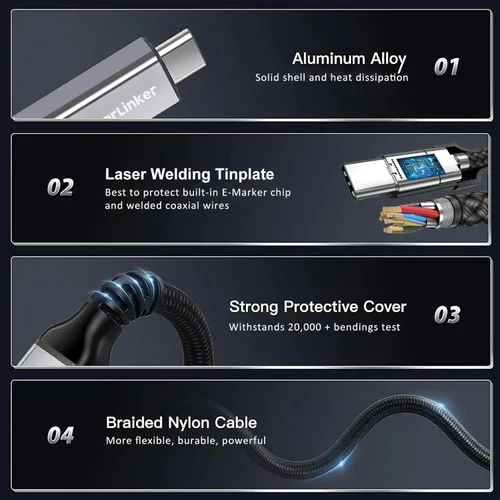 Miniatura 6 de Cable USB4 de 240 W de 3.3 pies [certificado USB-IF], carga PD, soporta sincronización de datos de 40 Gbps y 8K/5K @60 HZ, compatible