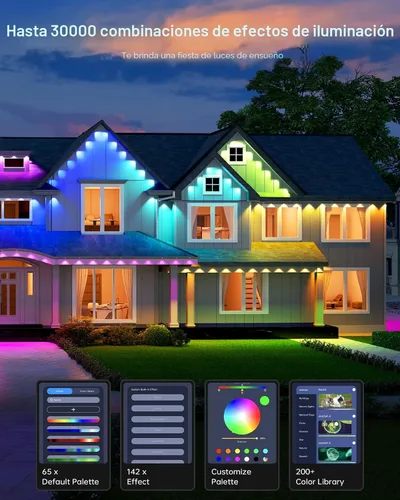 Miniatura 5 de ASAHOM Luces permanentes para exteriores Pro S108B, 100 pies con 72 luces LED RGBCW, WLED integrado, 70lm blanco, efecto dinámico 30000, iluminación