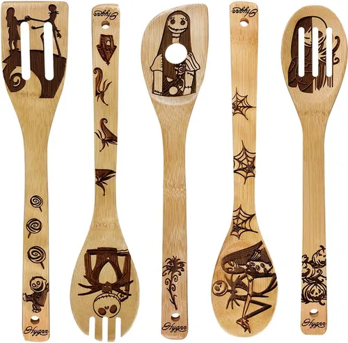 Miniatura 9 de Star War - Juego de Cucharas de Madera Quemadas, Idea de Regalo, Utensilios de Cocina y Servir, Bambú Natural, Regalos para Estreno de Casa, Cuchara