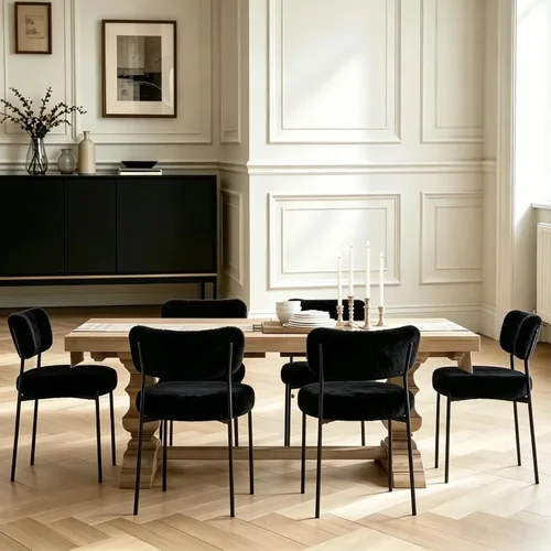 Miniatura 4 de Boucle - Juego de 2 sillas de comedor, modernas sillas de cocina tapizadas de mediados de siglo con respaldo curvado y patas de metal negro, sillas