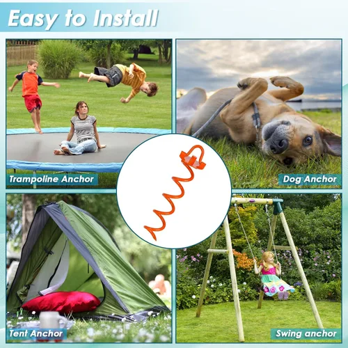 Miniatura 6 de FEED GARDEN Anclajes de suelo en espiral de 12.2 pulgadas, estacas en espiral resistentes, paquete de 4 estacas plegables para asegurar perros