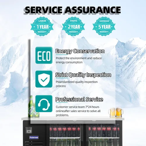 Miniatura 7 de Polarman Refrigerador de botellas con barra trasera, puerta de vidrio, refrigerador de cerveza certificado NSF/ETL, refrigerador de bebidas bajo