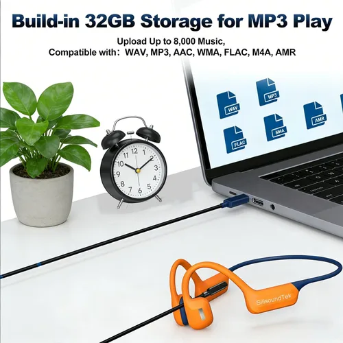 Miniatura 7 de Auriculares de natación de conducción ósea, auriculares subacuáticos impermeables IP68, Bluetooth 6.0 y MP3 con tarjeta de memoria de 32 GB, Naranja