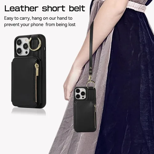 Miniatura 7 de UEEBAI Funda tipo cartera cruzada para iPhone 13 Pro Max de 6.7 pulgadas, tarjetero con función atril y bloqueo RFID, funda de piel sintética