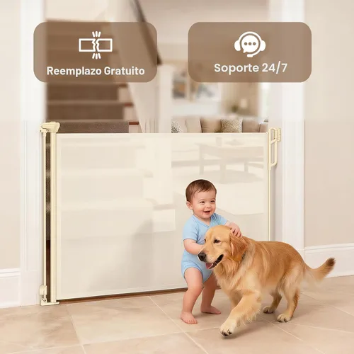 Miniatura 8 de SPACEANY Puerta retráctil de seguridad para bebés o puerta de malla para perros, puerta retráctil de malla portátil duradera, fácil de usar