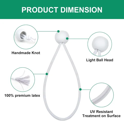 Miniatura 6 de 50 cuerdas elásticas de bolas blancas, cuerda elástica resistente de 6 pulgadas para exteriores con bolas, bolas elásticas de lona para refugio