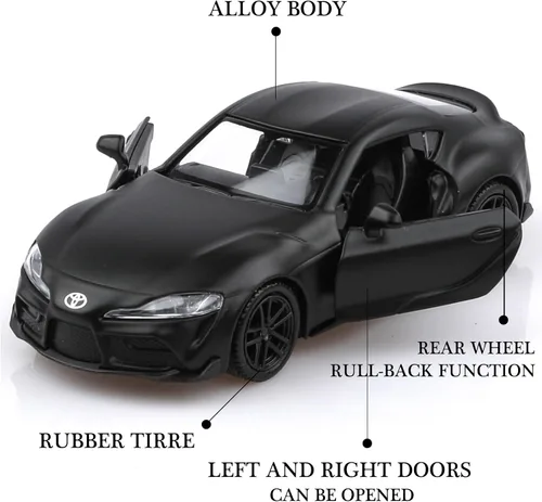 Miniatura 3 de TOKAXI Modelos de autos Toyota Supra a escala 1/36 2020, auto de juguete Toyota con tracción trasera, regalos de autos para niños y niñas (negro)