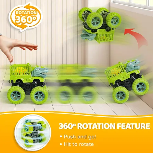 Miniatura 5 de Beestech Juguetes de dinosaurio para niños de 2, 3, 4, 5 años, vehículos de monstruos de dinosaurio con fricción para empujar y tirar para niños