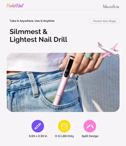 Miniatura 3 de MelodySusie PocketNail - Taladro de uñas modular inalámbrico en forma de bolígrafo, PC100GR 20000 RPM, lima eléctrica recargable para manicura
