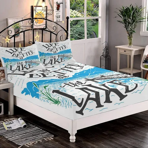 Juego de sábanas bajeras decorativas tamaño individual, sábana bajera con bolsillos profundos de cabina y juego de 2 fundas de almohada (sin sábana