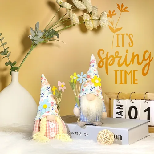 Miniatura 2 de 2 piezas de decoración de gnomos de primavera y verano, exquisito tamaño más pequeño de 7.5 pulgadas, decoración de gnomo de primavera y verano