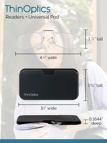 Miniatura 5 de ThinOptics Universal Pod - Lentes de lectura rectangulares con funda para teléfono