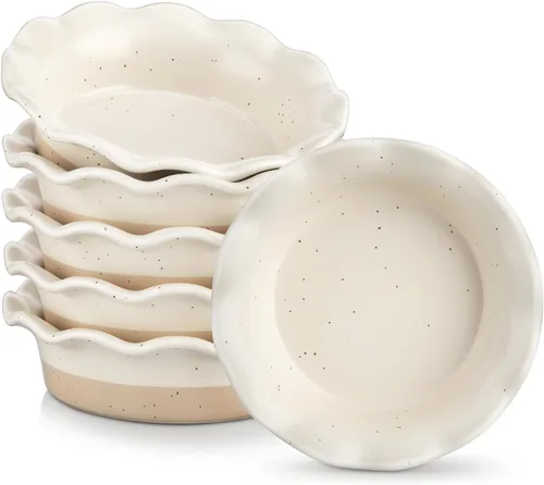 vancasso Juego de 6 mini moldes para tartas, platos profundos de cerámica de 5.2 pulgadas con borde ondulado para hornear, aptos para microondas y