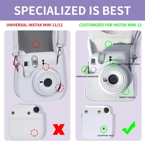 Miniatura 5 de CAIYOULE Funda para cámara para Fujifilm Instax Mini 12 cámara de película instantánea, bolsa cruzada protectora de cuero para cámara Fuji Mini 12