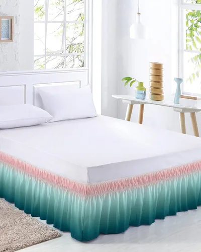 Miniatura 8 de Falda de cama turquesa degradada, tamaño Queen de 16 pulgadas de caída, ajustable y elástica, faldas de cama plisadas de lujo con volantes para cama