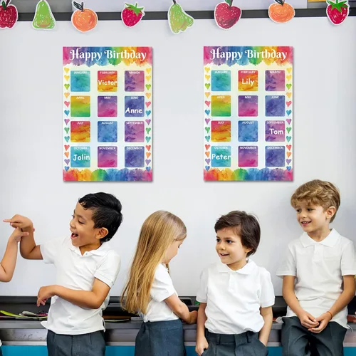 Miniatura 5 de Tabla de feliz cumpleaños para aula, 2 unidades, decoración de póster de cumpleaños de 17 x 12 pulgadas, recortes de calendario de cumpleaños