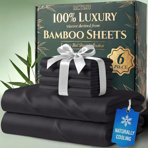 Miniatura 16 de DECOLURE Juego de sábanas 100% viscosa derivada de bambú, tamaño individual, sábanas de lujo de 4 piezas de enfriamiento natural, juego de cama