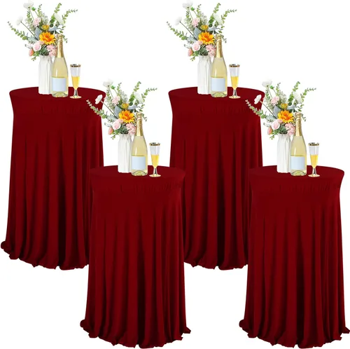 Miniatura 7 de Tegeme 4 paquetes de manteles redondos de elastano para mesa de cóctel con falda de 32 x 43 pulgadas, mantel redondo de elastano elástico para mesa