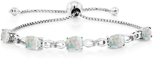 Miniatura 79 de Gem Stone King Pulsera de tenis de diamantes cultivados en laboratorio con piedra natal de 3-6 quilates para mujer, plata de ley 925, ovalada