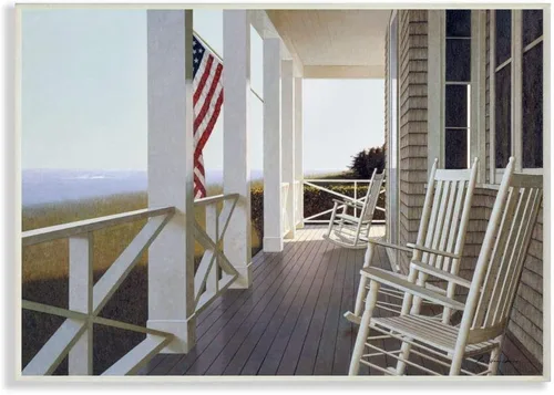 Stupell Industries Americana - Mecedora con capa para porche, pintura realista, diseñada por Zhen-Huan Lu Art, 13 x 19 pulgadas, placa de pared
