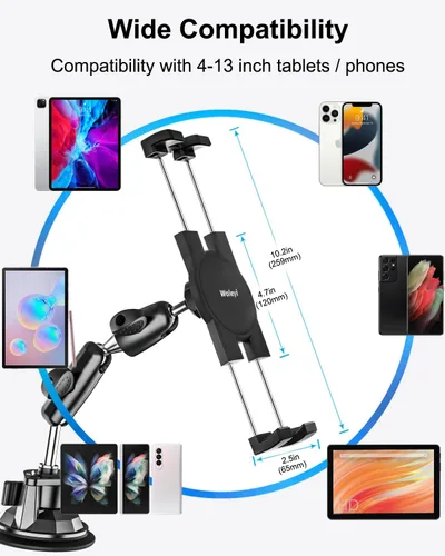 Miniatura 7 de Soporte resistente para tablet de automóvil, brazo de metal, soporte de tableta con ventosa para parabrisas de tableta, para camiones/automóvil