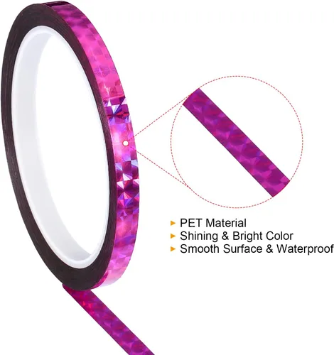 Miniatura 3 de PATIKIL Cinta prisma de 0.3 pulgadas x 55 yardas, adhesivo reflectante holográfico metalizado para detallar decoración de pared, arte, rosa Rosa Rojo