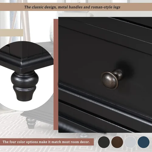 Miniatura 9 de Bellemave Mesita de noche con 3 cajones de almacenamiento, mesita de noche de madera con bandeja extraíble, asas de metal y patas de estilo romano