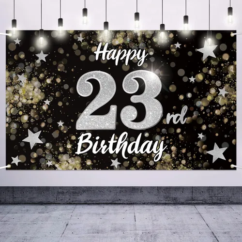 Miniatura 8 de Decoración de feliz cumpleaños 37, cartel grande de fondo de cumpleaños de 37 años con estrella de ensueño negro y plateado – Decoración de fiesta
