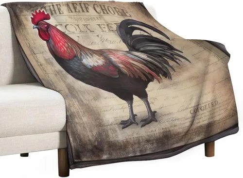 Miniatura 31 de Manta de microfibra suave y acogedora con diseño de gallo rústico en blanco y negro, suave y acogedora manta de microfibra para sofá, cama, oficina