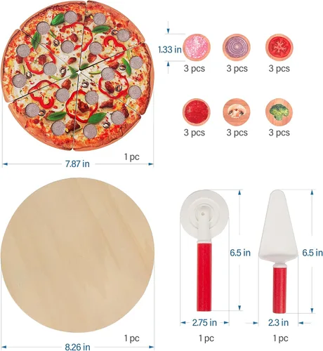Miniatura 2 de Juego de alimentos de simulación para cortar, juguete de cocina de madera para niños, juego de pizza de madera, accesorios de cocina de simulación