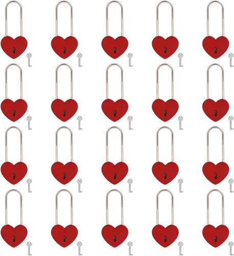 Miniatura 11 de Love Lock - Candado de corazón, 1.969 in, 3.5 pulgadas, pintura de goma, color rojo, con llave para valla, puente, amantes, boda, aniversario