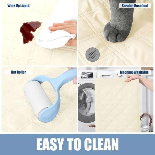 Miniatura 5 de Smiry Funda impermeable para cama de mascota, suave y lavable, para muebles, cama, sofá, reversible, a cuadros (30 x 53 pulgadas, color beige/beige)
