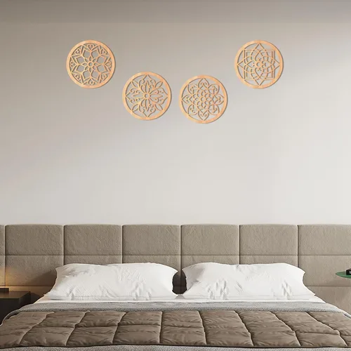Miniatura 4 de KOYILTD 4 piezas gruesas de decoración de pared rústica, arte de pared tallado con flores, diseño hueco de madera tallada (redondo, 8.2 pulgadas)