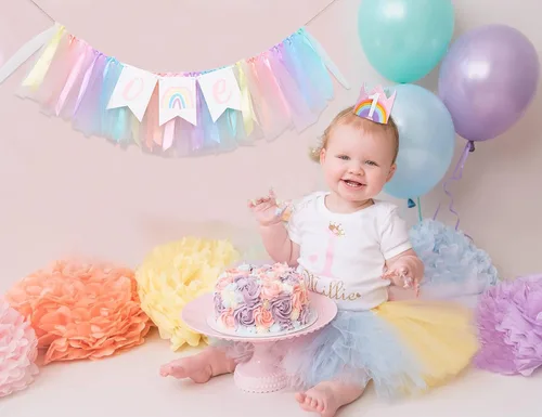 Miniatura 3 de Cartel para silla alta de arcoíris pastel, cartel de tul y cinta para silla de bebé de primer cumpleaños, decoraciones de arcoíris