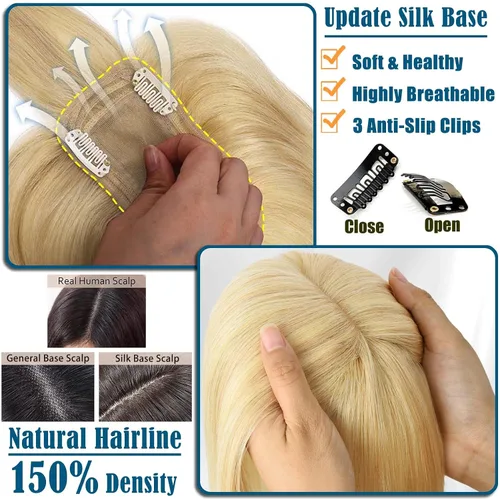 Miniatura 4 de JGS1996 Toppers de cabello humano real para mujer, con flequillo, pelucas de cabello humano 100% Remy, piezas de cabello para adelgazar