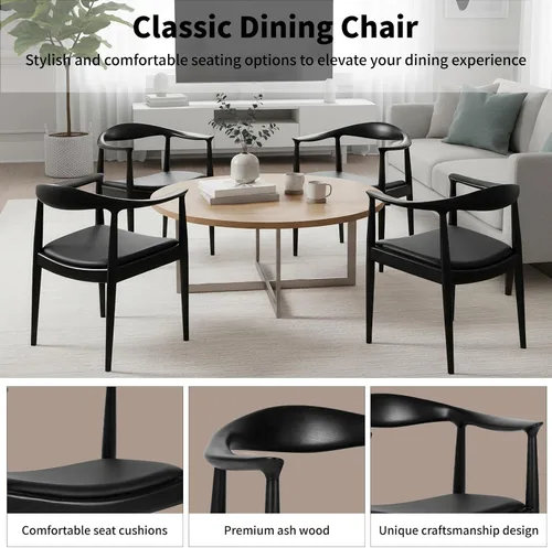 Miniatura 6 de Kennedy - Sillón de comedor moderno de mediados de siglo, silla Kennedy tapizada de poliuretano, sillón de madera de fresno para sala de estar