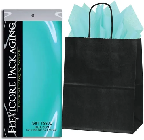 Miniatura 11 de Flexicore Packaging® Bolsas de regalo de papel kraft negro de 8 x 4.75 x 10.25 pulgadas + papel de seda de regalo (azul rey, 5 bolsas)