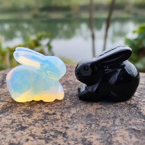 Miniatura 5 de YGLINE Figura de conejo de cristal de piedra preciosa animal talla (obsidiana)