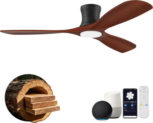 Miniatura 14 de Hoenofly - Ventilador de techo inteligente de madera de 52" de bajo perfil con luces y control remoto, motor CC silencioso, ventiladores de techo
