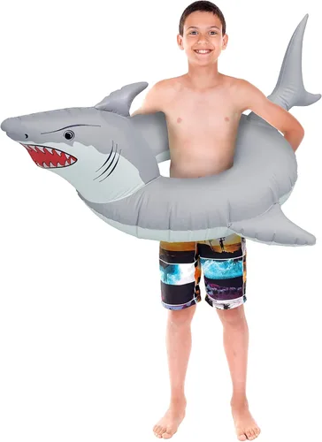Miniatura 10 de GoFloats Tubo flotador de piscina con forma de tiburón "Great White Bite", balsas inflables, adultos y niños