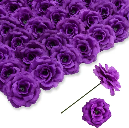 Miniatura 10 de Flores artificiales de rosas, 50 unidades de rosas plateadas a granel con tallo, cabeza de flor falsa de rosa de seda de 3 pulgadas para bodas, Plata