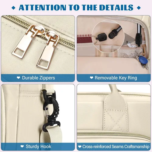 Miniatura 6 de RAINSMORE Bolsa para laptop de 17.3 pulgadas para mujer, impermeable, bolsa de hombro grande para computadora portátil, para trabajo, negocios, Beige