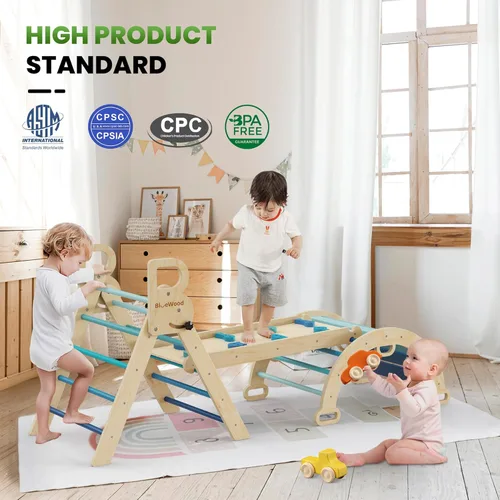 Miniatura 4 de Conjunto de Triángulo Pikler BlueWood - Azul Cielo