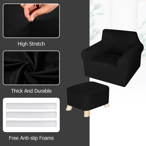 Miniatura 4 de HunnmingRe Juego de fundas para silla y otomana, funda de cojín en forma de T, funda de seda de leche, protector de muebles, sofá suave para sillón